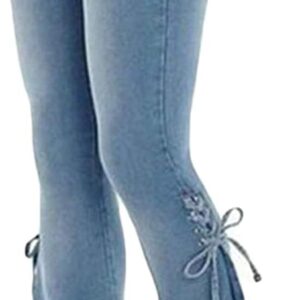 Women's Lace-up Bell Bottom Denim Pants Mid Waist Stretchy Flare Juniors Jeans Trouser Leggings