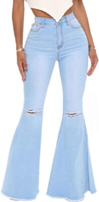 Bell Bottom Jeans for Women High Waisted Skinny Ripped Destroyed Flare Classic Denim Pants Fashion