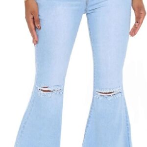 Bell Bottom Jeans for Women High Waisted Skinny Ripped Destroyed Flare Classic Denim Pants Fashion