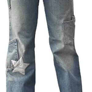 Womens Star Print Jeans Y2k Jeans Baggy Denim Pants Vintage Blue Jeans Straight Leg Pants