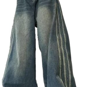 Y2K Women's Jeans Hip-hop Street Retro Lines Wide Leg Pants Casual Loose Straight Leg Pants Gothic Jeans