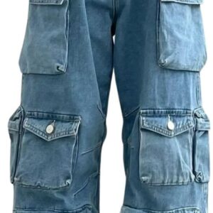 Baggy Cargo Pants for Women Girls Wide Leg Jeans Y2k Hip Hop Streetwear Low Rise Oversized Jeans  Clothes Blue