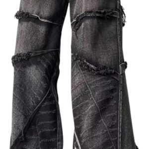 Men's Baggy Jeans Y2k Hip Hop Pants Stacked Jeans for Women Mid Rise Fashion  Streetwear Clothes Black