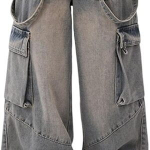 Y2K Women's Jeans Hip Hop Street Fashion Retro Design Casual Low Waist Loose Straight Leg Jeans Gothic Denim Overalls