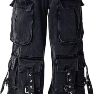 Y2K Women's Jeans Hip-hop Street Retro Multi Pocket Straight Leg Jeans Gothic Denim Workwear