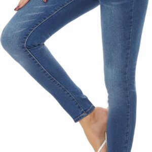 Womens Skinny Jeans Mid Rise, Stretch Denim Jean Slim Fit Leg Elastic Waist Pants with Pockets
