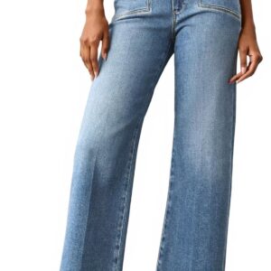 Womens High Waisted Cropped Jeans Trendy Stretchy Baggy Straight Leg Raw Hem Capri Denim Pants