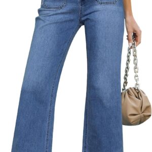 Wide Leg Cropped Jeans for Women High Waisted Stretchy Denim Jean Pants Baggy Flare Trouser Jeans Pockets